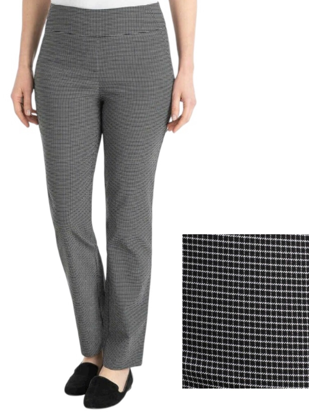 Hilary Radley Tummy Control Panel Black White Houndstooth Pull On Preppy Pants L